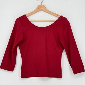 Tehen Paris Lace Up Back Top Womens Sz 2 Red 3/4 Sleeve V-Neck Coquette Edgy